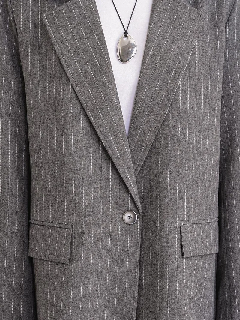 MixRay Grey MIXRAY Striped Oversize Blazer for Women | Best Price UAE